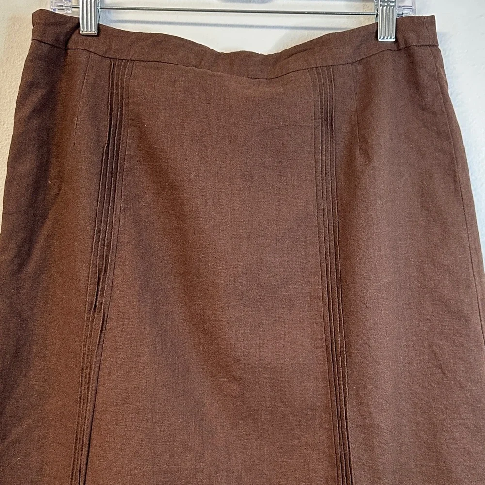 Carole Little Brown Embroidered Linen Blend A-line Midi Skirt Size 10